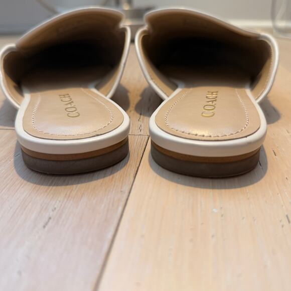 COACH Samie Chalk White Leather Round Toe Slide-On Mule Flats | 8 - Picture 8 of 11